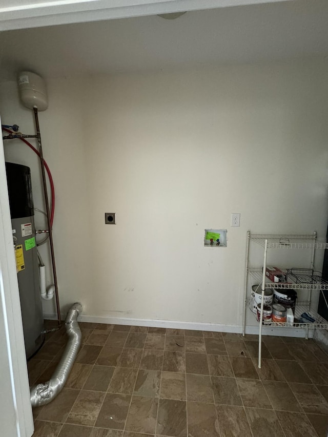 laundry area featuring electric dryer hookup, water heater, and washer hookup