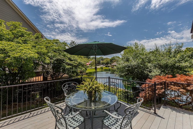 deck with a water view