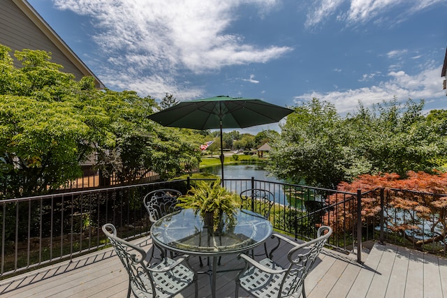 wooden deck with a water view