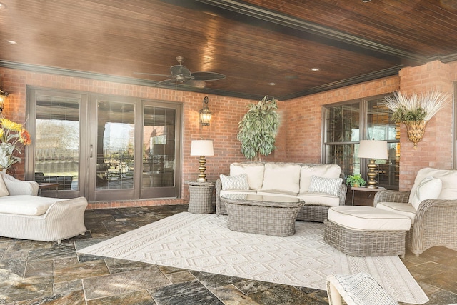 view of patio with an outdoor hangout area and a ceiling fan