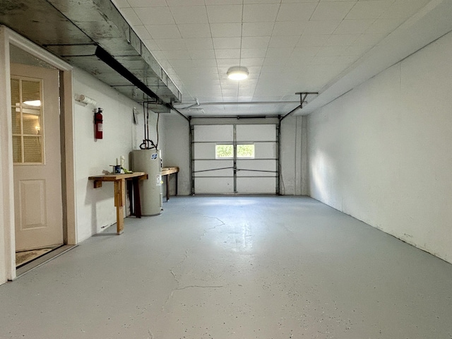 garage featuring water heater