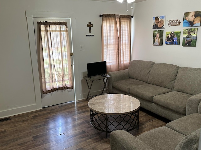 living room featuring dark hardwood / wood-style flooring