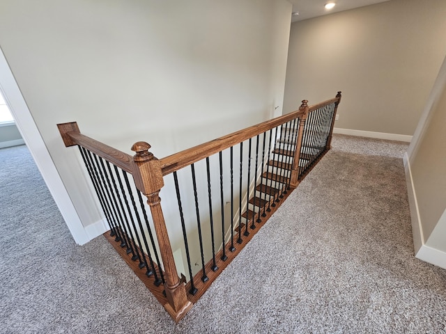 stairs featuring carpet floors