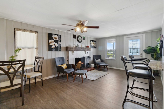 dining room featuring ceiling fan and hardwood / wood-style floors