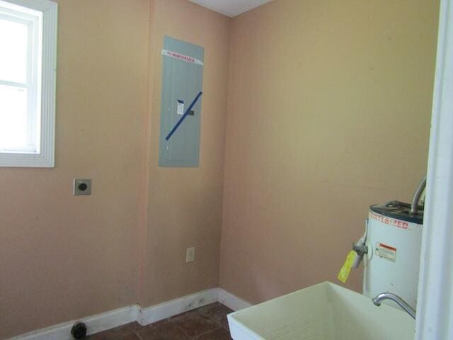 washroom featuring electric panel, sink, plenty of natural light, and hookup for an electric dryer