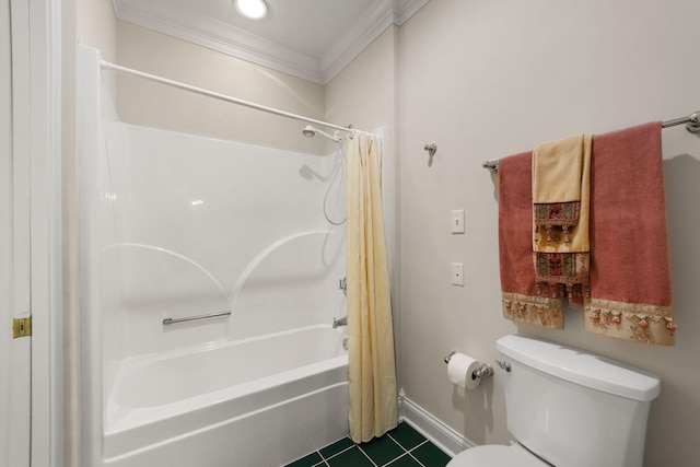 bathroom with crown molding, tile patterned flooring, and toilet