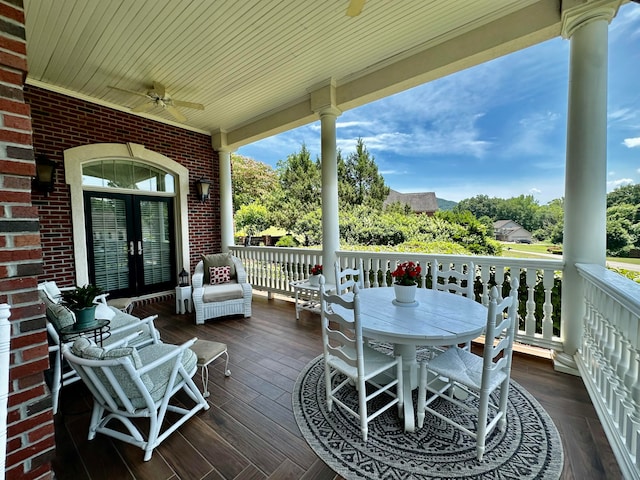 deck featuring french doors and ceiling fan