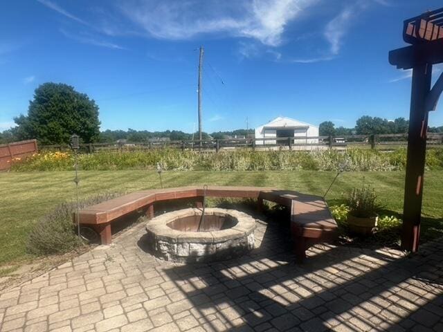 view of patio / terrace with a fire pit