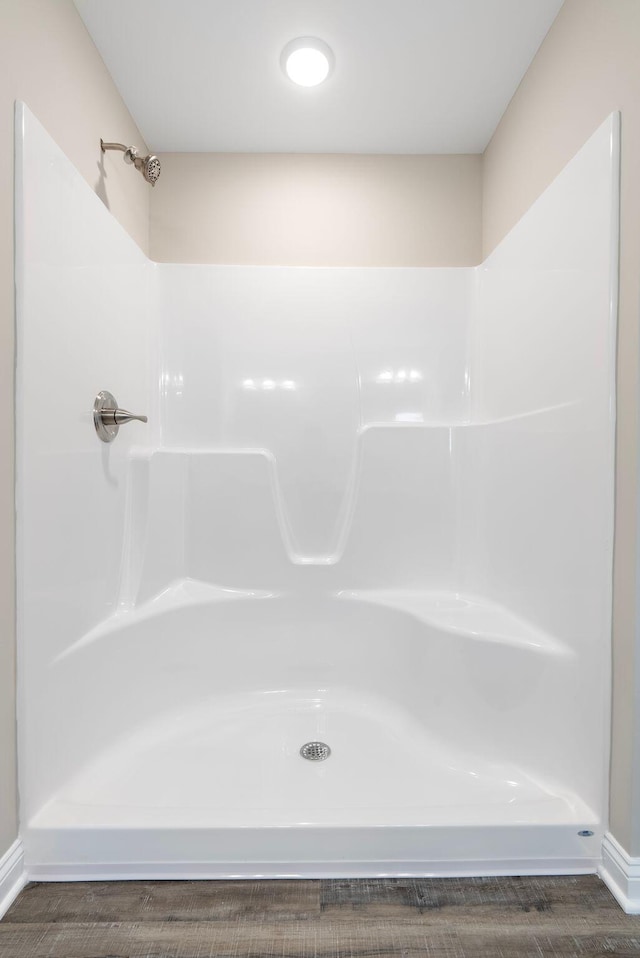 bathroom with wood-type flooring