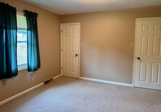 empty room with carpet and a textured ceiling