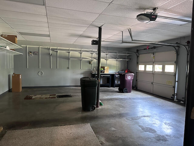 garage with a garage door opener