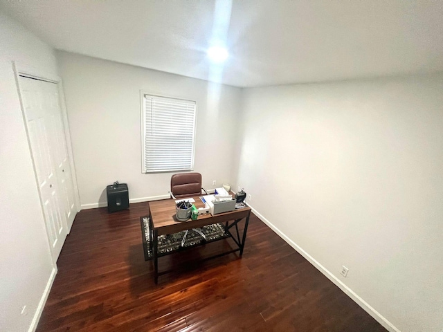 home office featuring dark hardwood / wood-style floors