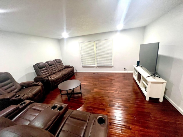 living room with dark hardwood / wood-style floors