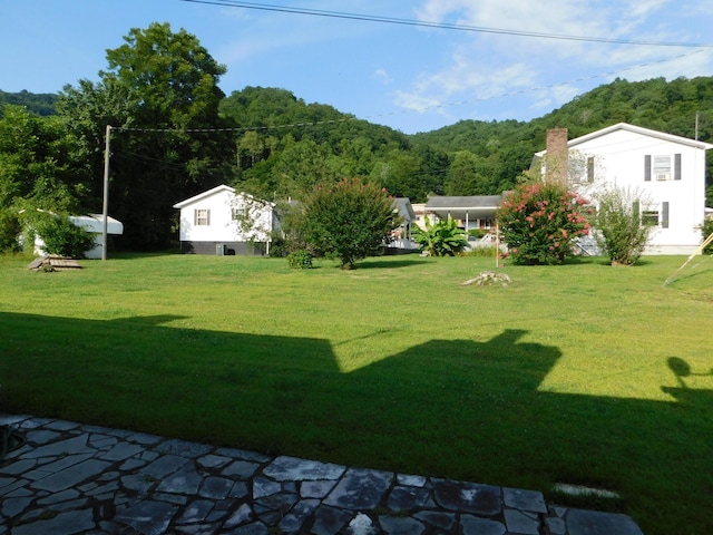 view of yard with a wooded view