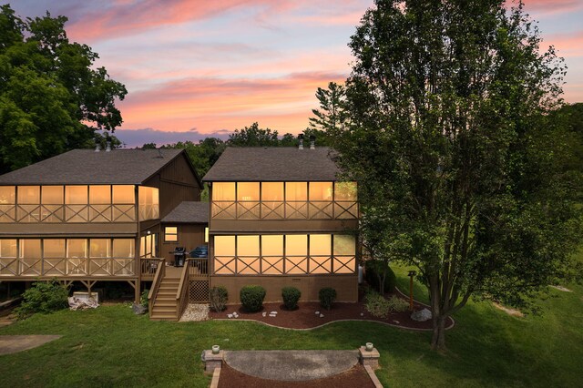 37-2 Woodson Bend Resort, Bronston, KY 42518 - back of house with stairs, a shingled roof, a yard, and a deck