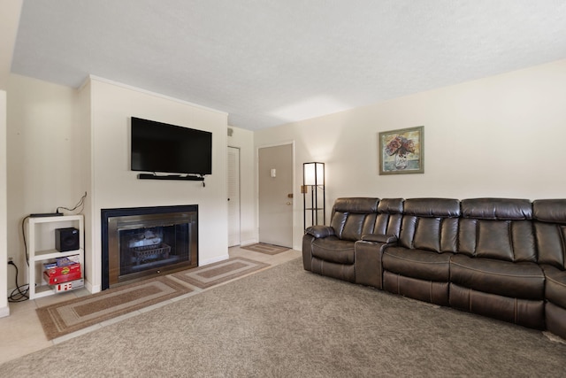 living room featuring carpet