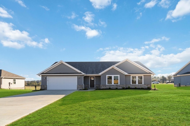 craftsman-style home with a front yard and a garage