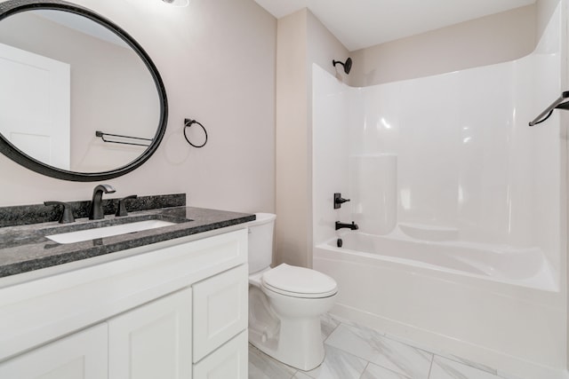 full bathroom with vanity, toilet, and bathing tub / shower combination