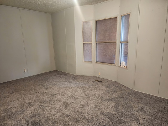 carpeted empty room featuring a textured ceiling