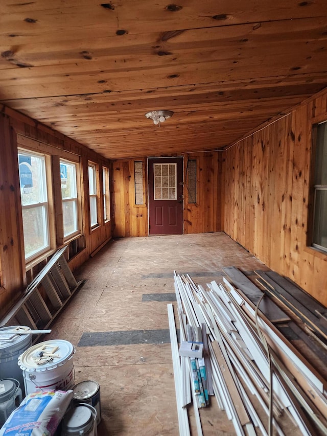 misc room featuring wood walls and wooden ceiling