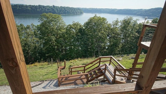 deck with a water view