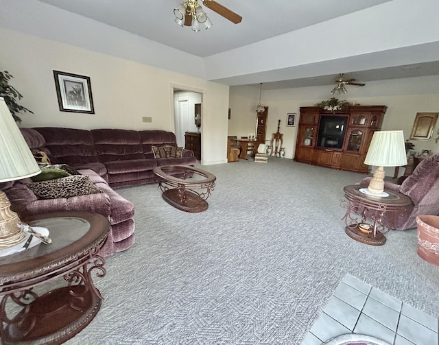 living room with ceiling fan