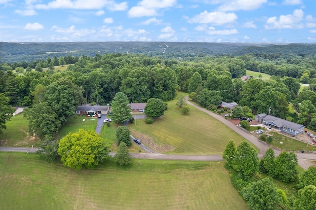 bird's eye view featuring a forest view