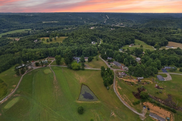 view of aerial view at dusk