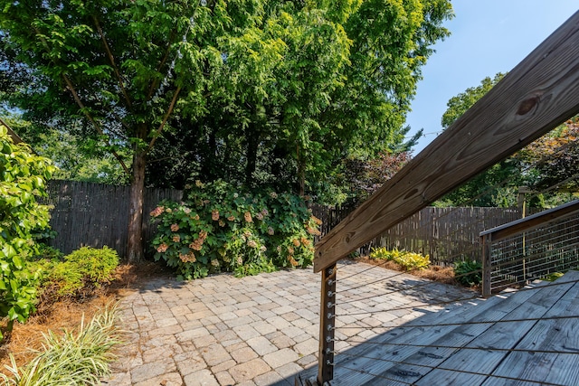 view of patio featuring fence