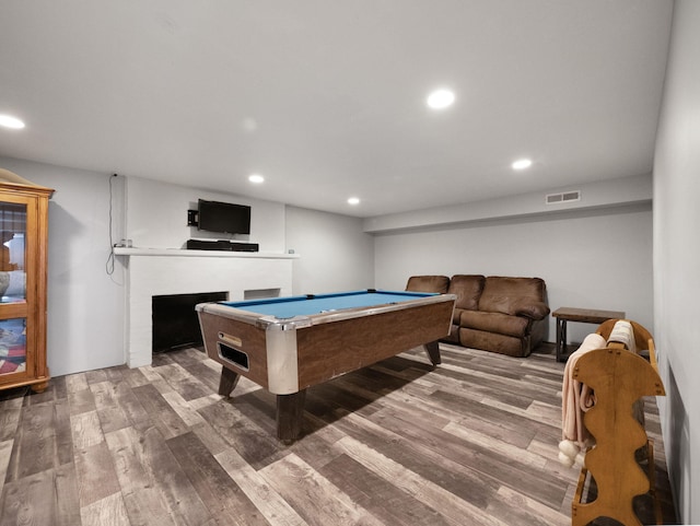 rec room featuring pool table and hardwood / wood-style floors