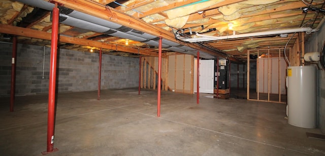 basement featuring water heater