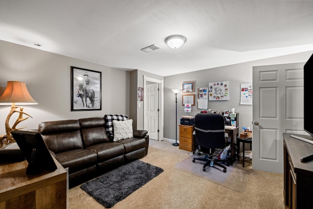 983 Short Town Rd, Liberty, KY 42539 - home office featuring baseboards, visible vents, and light carpet