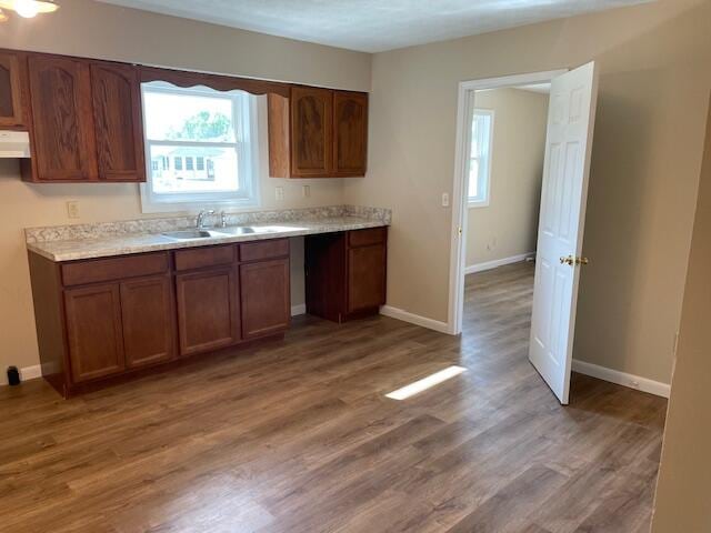 kitchen with dark hardwood / wood-style floors and sink