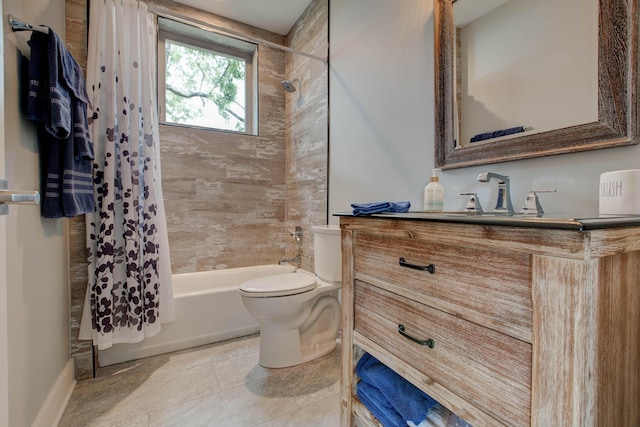 full bathroom with vanity, toilet, and shower / tub combo