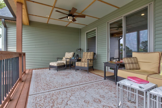 view of patio featuring a ceiling fan