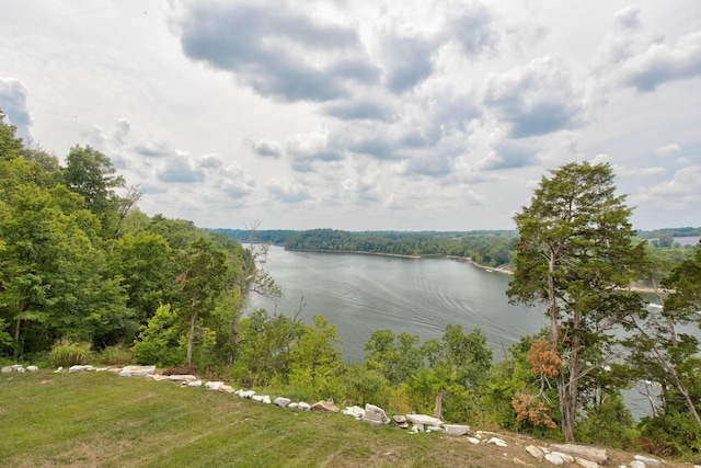 property view of water with a wooded view