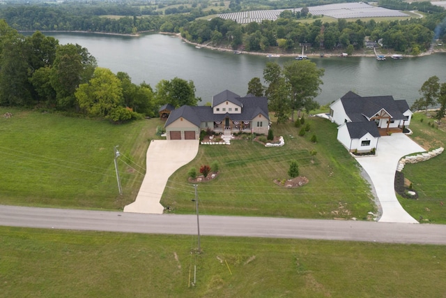 aerial view with a water view