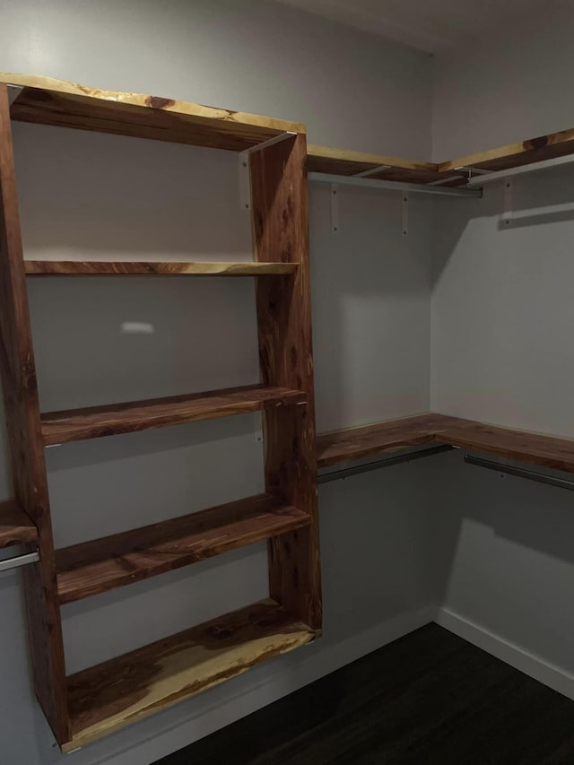 walk in closet featuring dark wood-type flooring