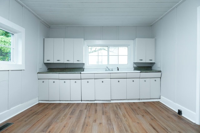 kitchen with white cabinetry, plenty of natural light, and light wood-type flooring