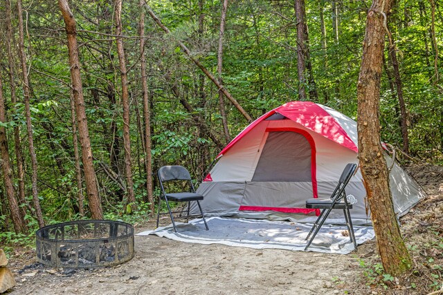 4743 Shoemaker Rdg, Zoe, KY 41397 - details featuring a wooded view and a fire pit