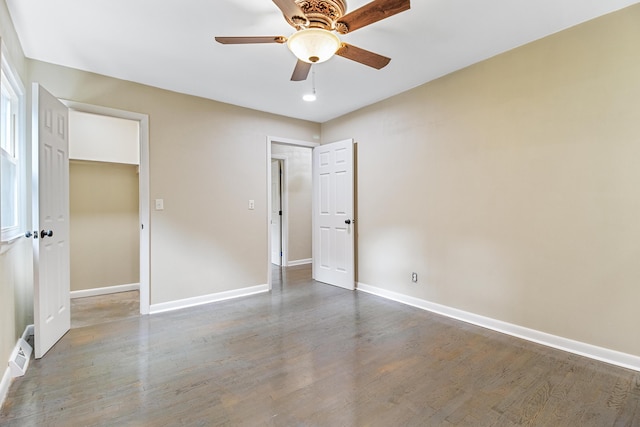 unfurnished bedroom with hardwood / wood-style flooring and ceiling fan