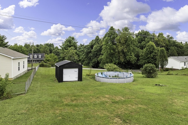 view of yard with a fenced in pool