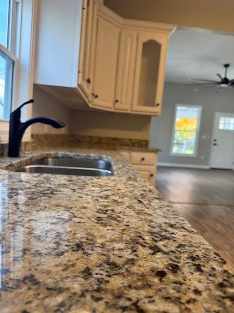 kitchen with sink, dark hardwood / wood-style floors, and ceiling fan