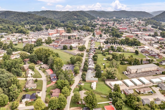 drone / aerial view featuring a mountain view