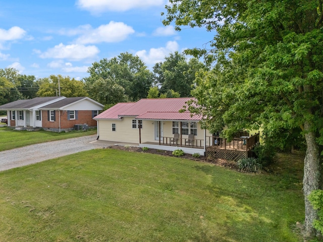 single story home featuring a porch and a front yard