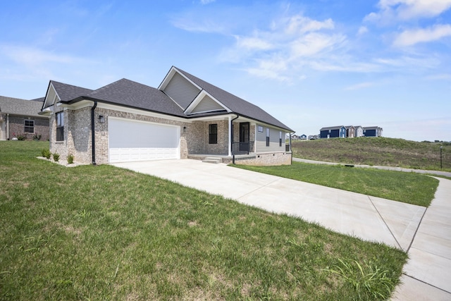 view of front facade featuring a garage and a front lawn