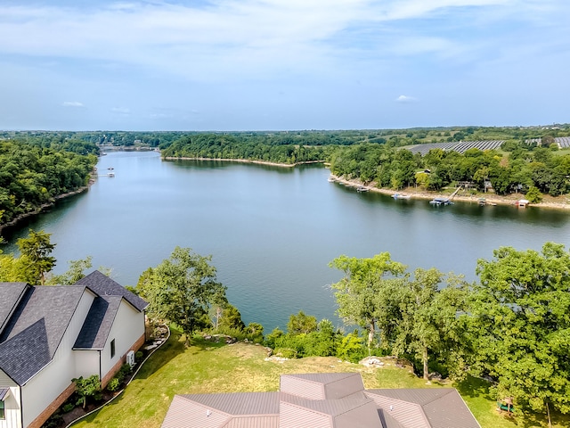 aerial view with a water view