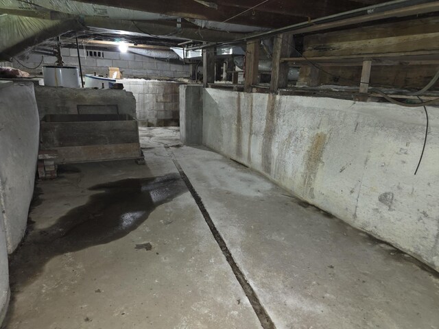 basement featuring water heater