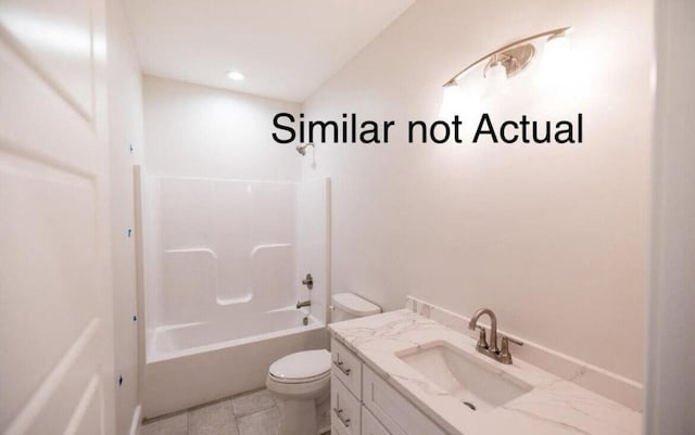 full bathroom with shower / tub combination, tile patterned flooring, vanity, and toilet