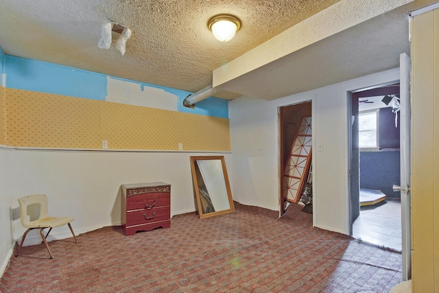 basement with a textured ceiling